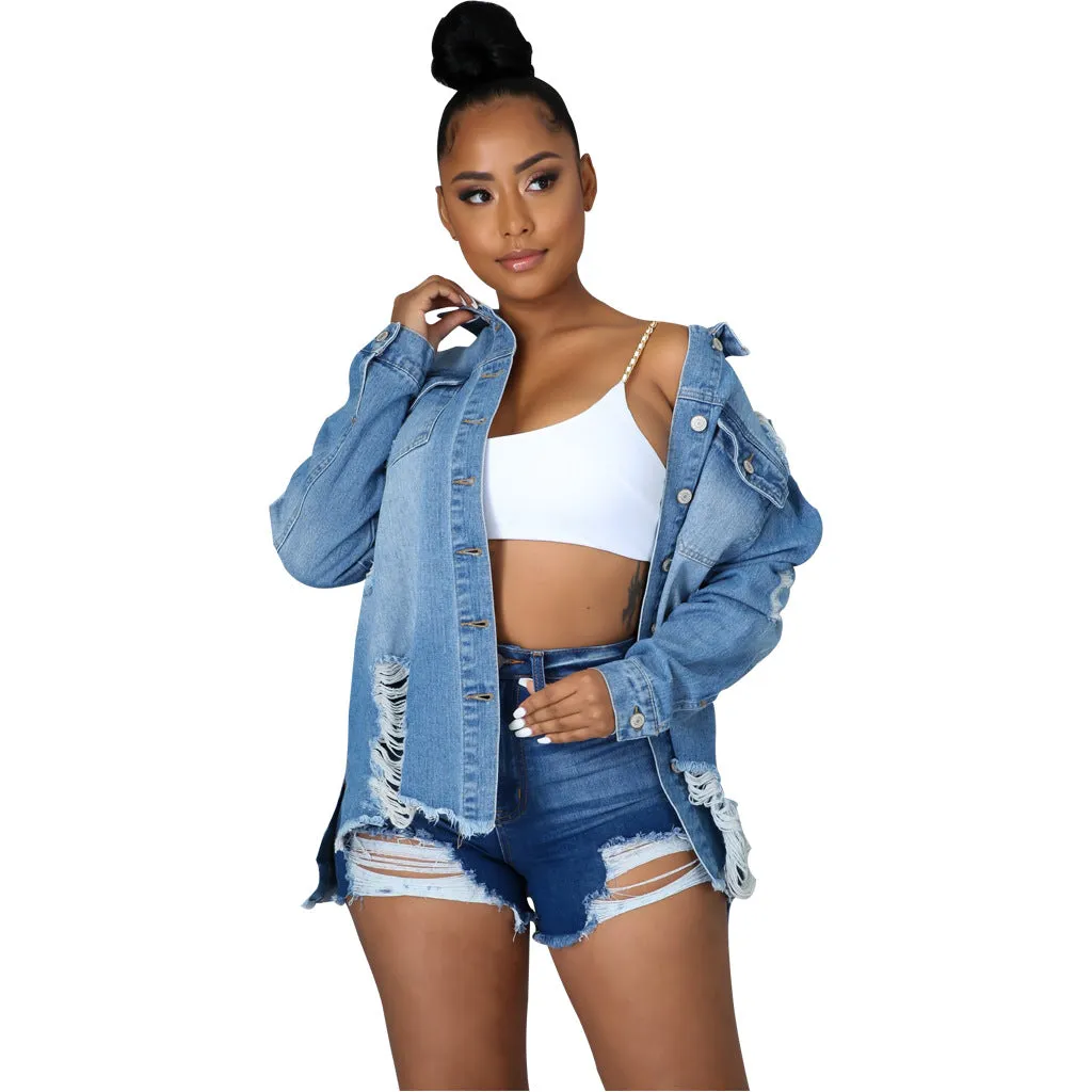 Ripped Cropped Denim Jacket