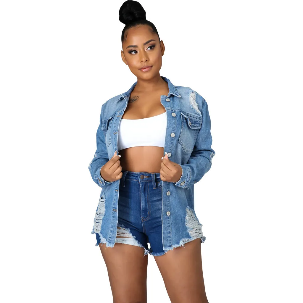 Ripped Cropped Denim Jacket