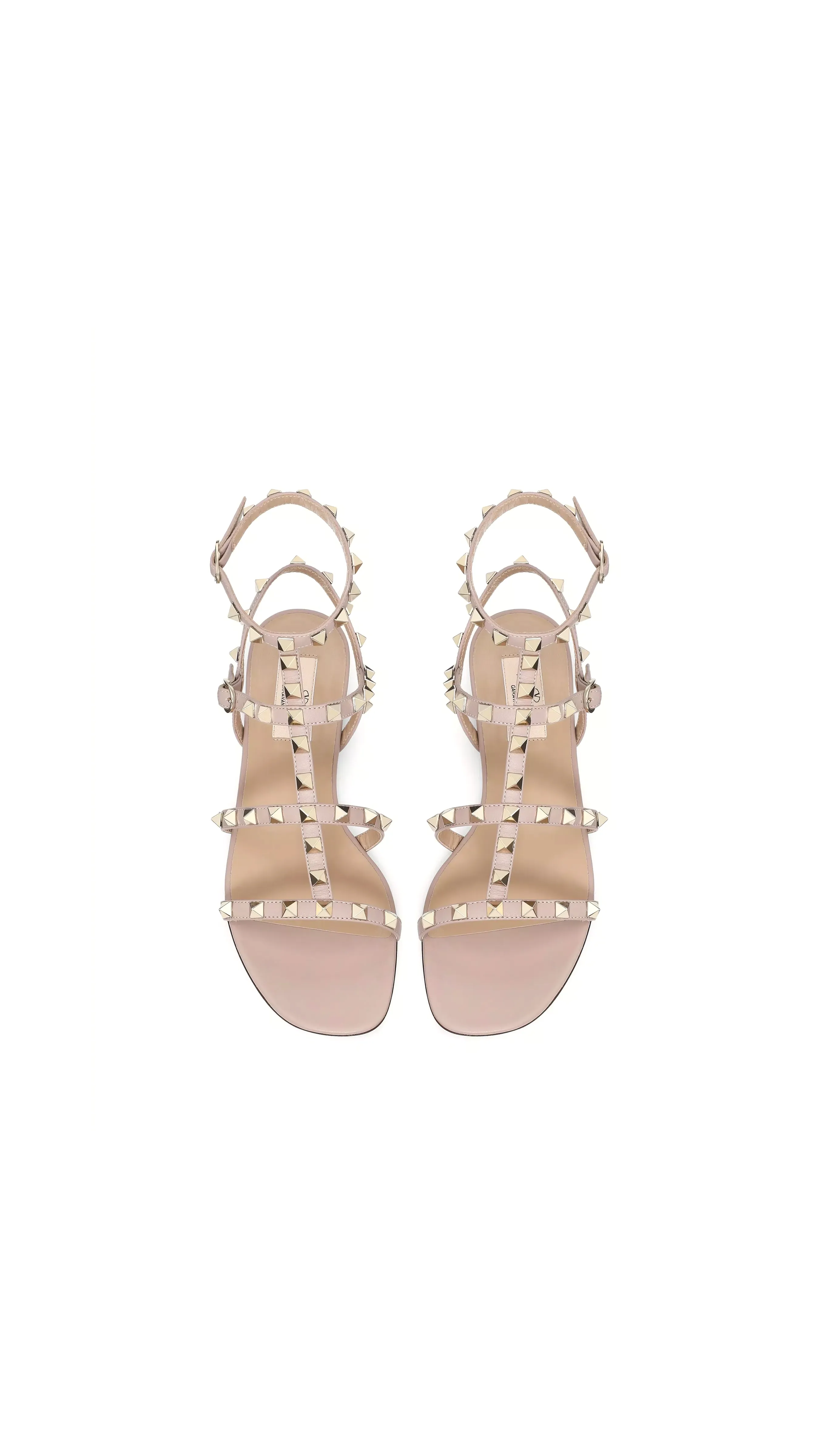 Rockstud Flat Calfskin Sandal With Straps - Poudre