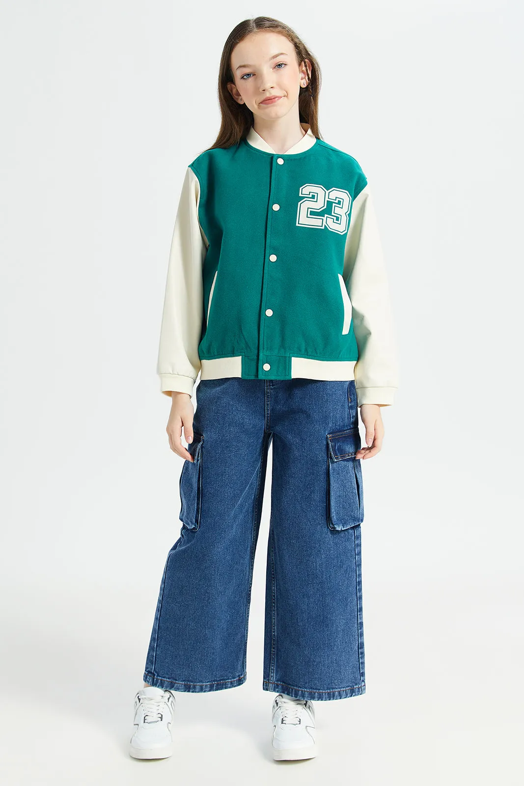 Senior Girls  Blue Wide leg Cargo Pocket Jeans