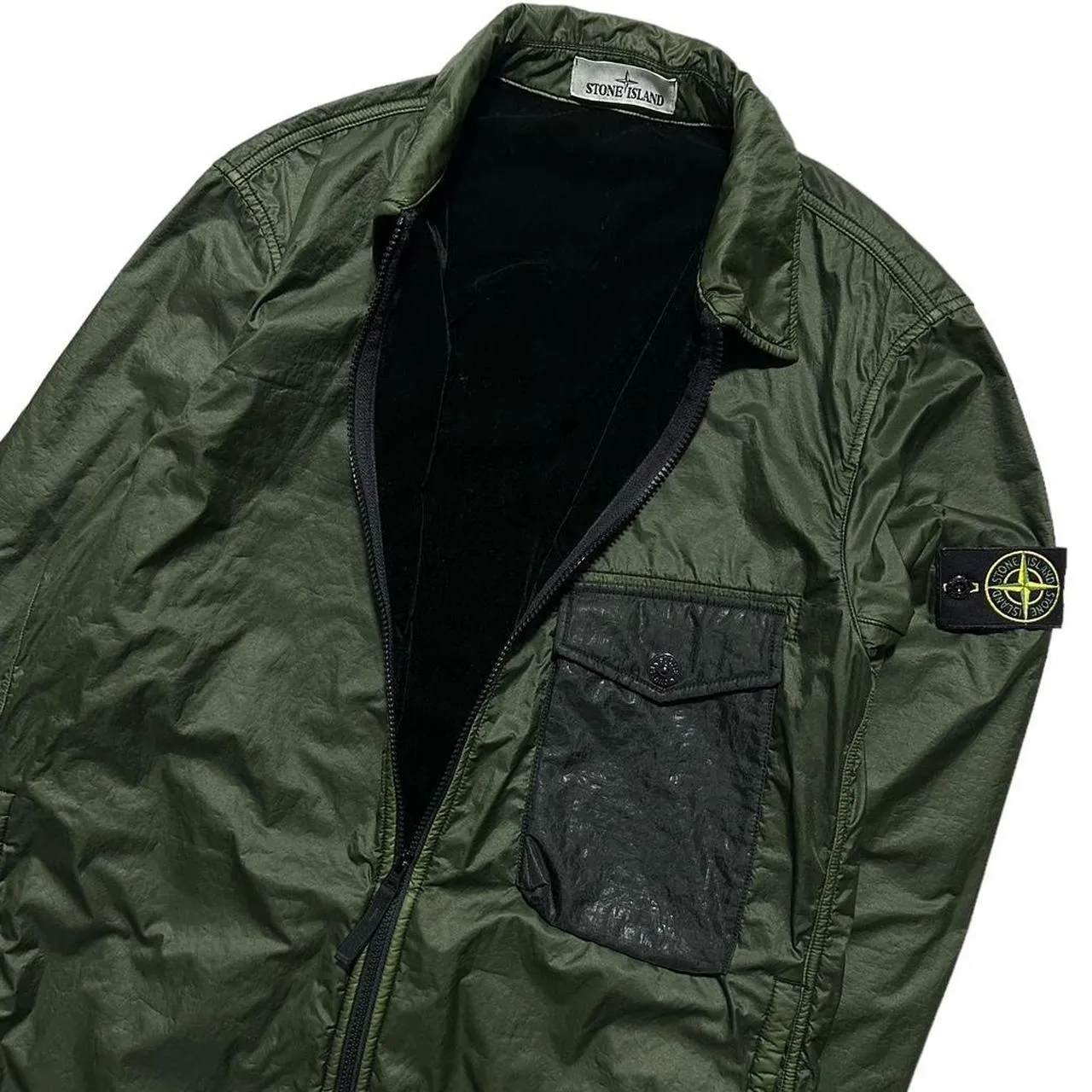 Stone Island Green Nylon Single Pocket Overshirt