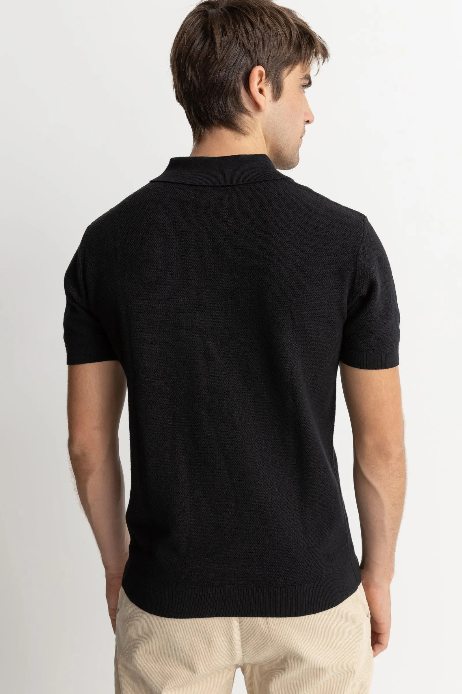 Textured Knit Ss Polo Black