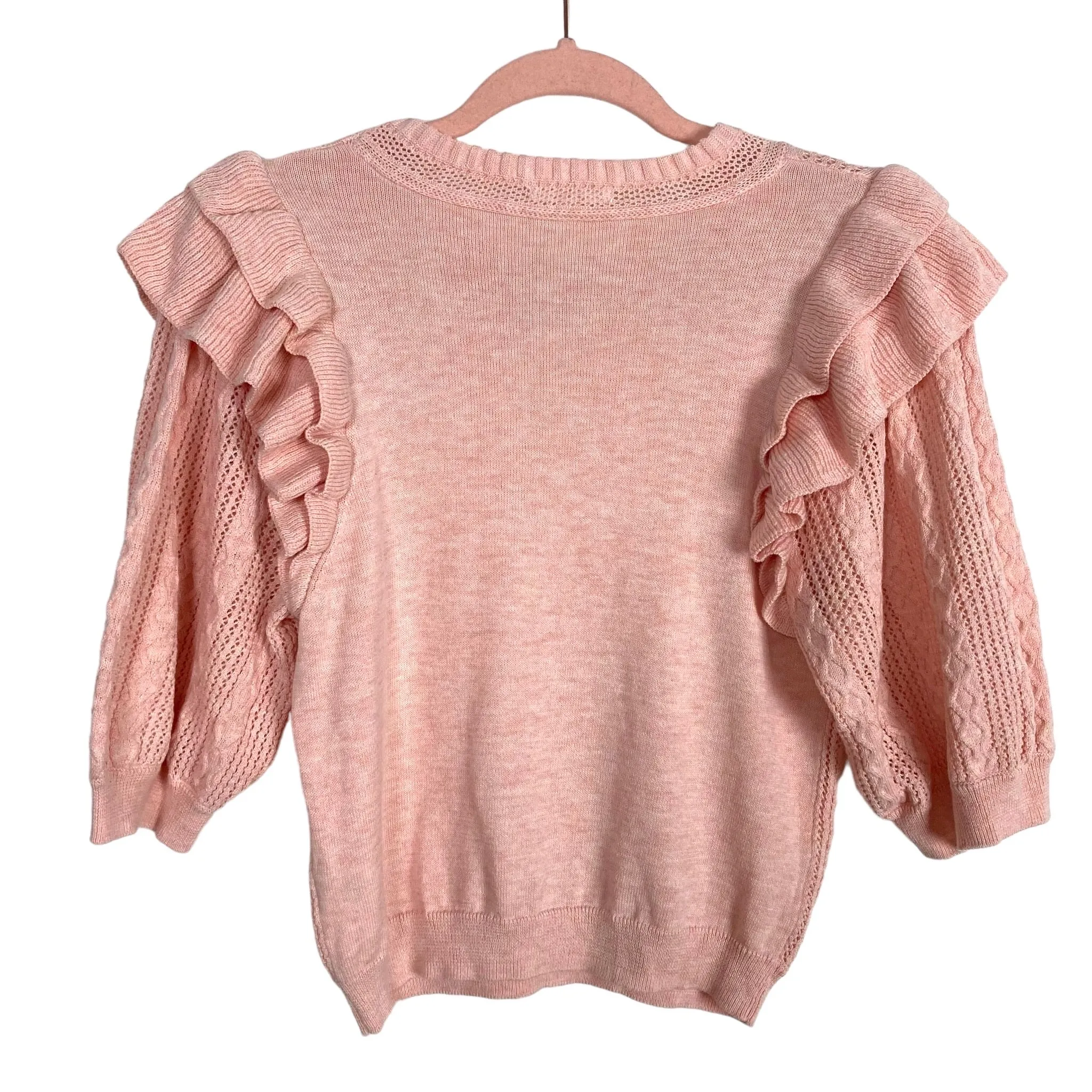 Tularosa Pink Ruffle Open Knit Sweater- Size S