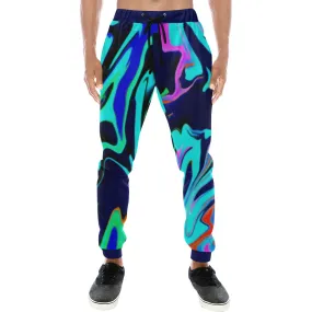 Turquoise Oil Spill Rave All Over Print Light-Weight Men's Jogger Sweatpants (Non Fleece Lined)