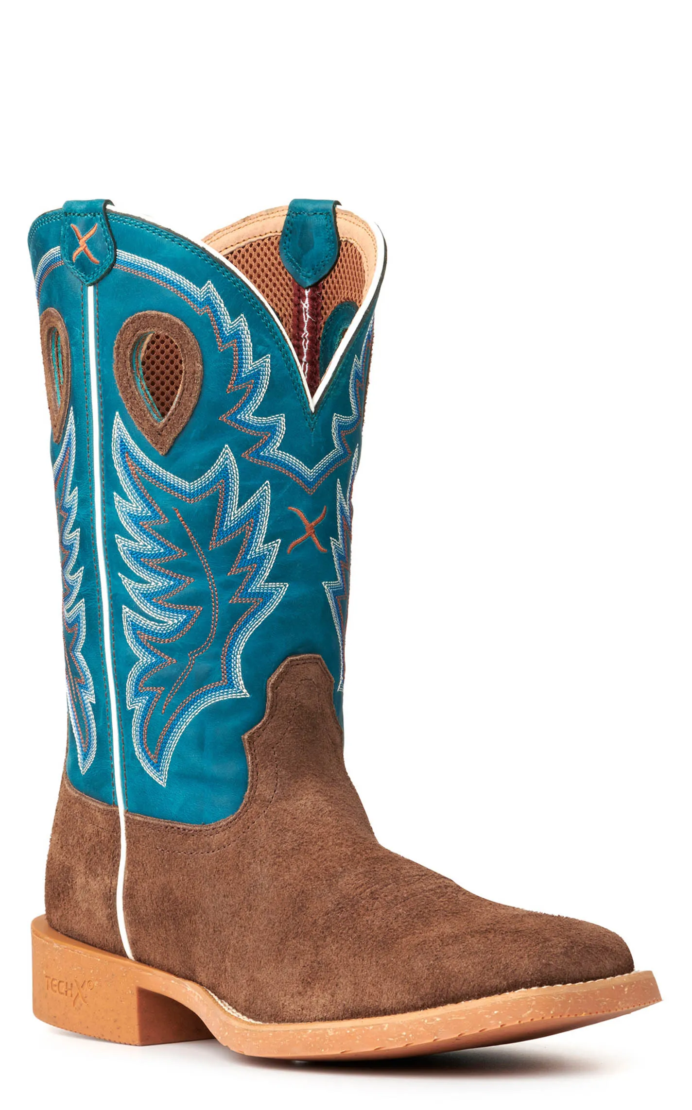 Twisted X Men's Tech X Chocolate Brown and Stormy Blue Wide Square Toe Cowboy Boots