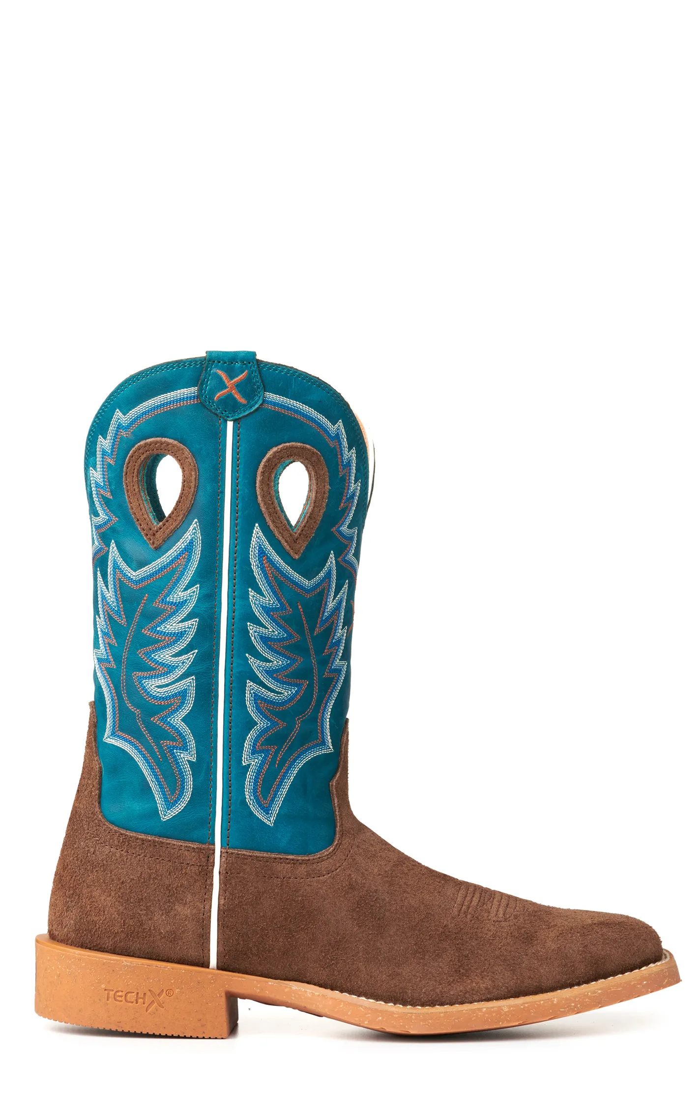 Twisted X Men's Tech X Chocolate Brown and Stormy Blue Wide Square Toe Cowboy Boots