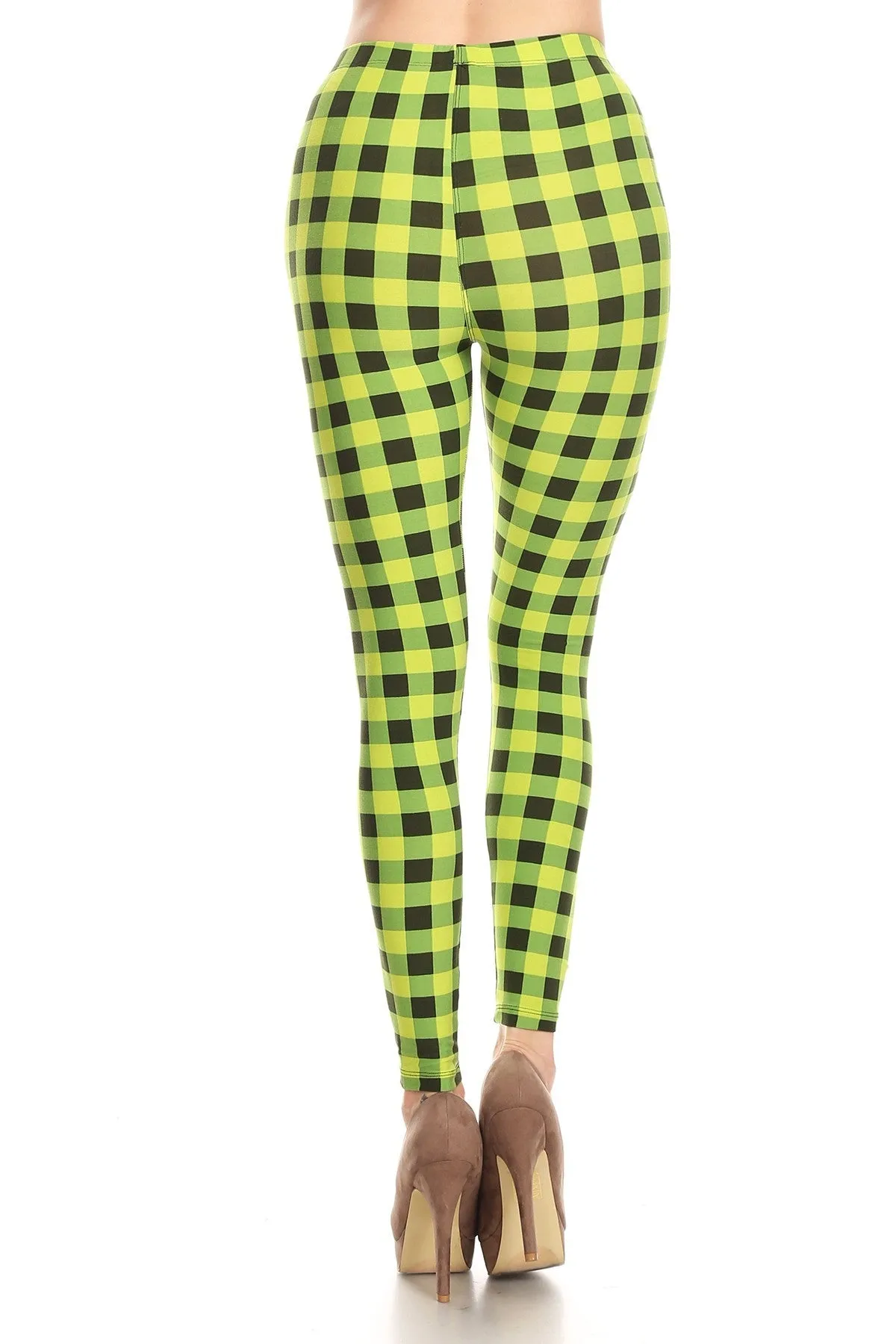 Women's 3 X 5X Lime Plaid Pattern Printed Leggings