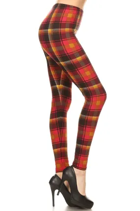 Women's Plus Red Mustard Plaid Pattern Printed Leggings