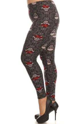 Women's Plus Red Skulls Pattern Print Leggings - Black Red