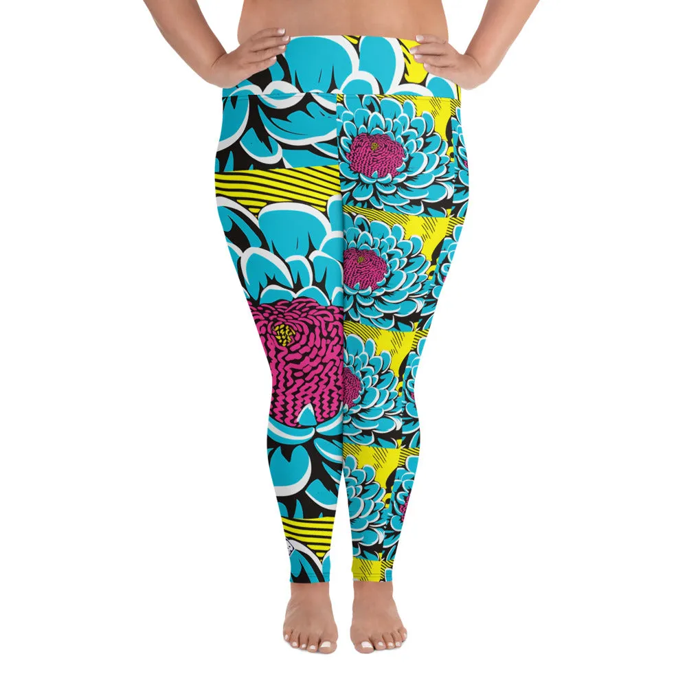 Women's Plus Size Pop Art Yoga Pants - Roy Lichtenstein Inspired Dahlia Print 002