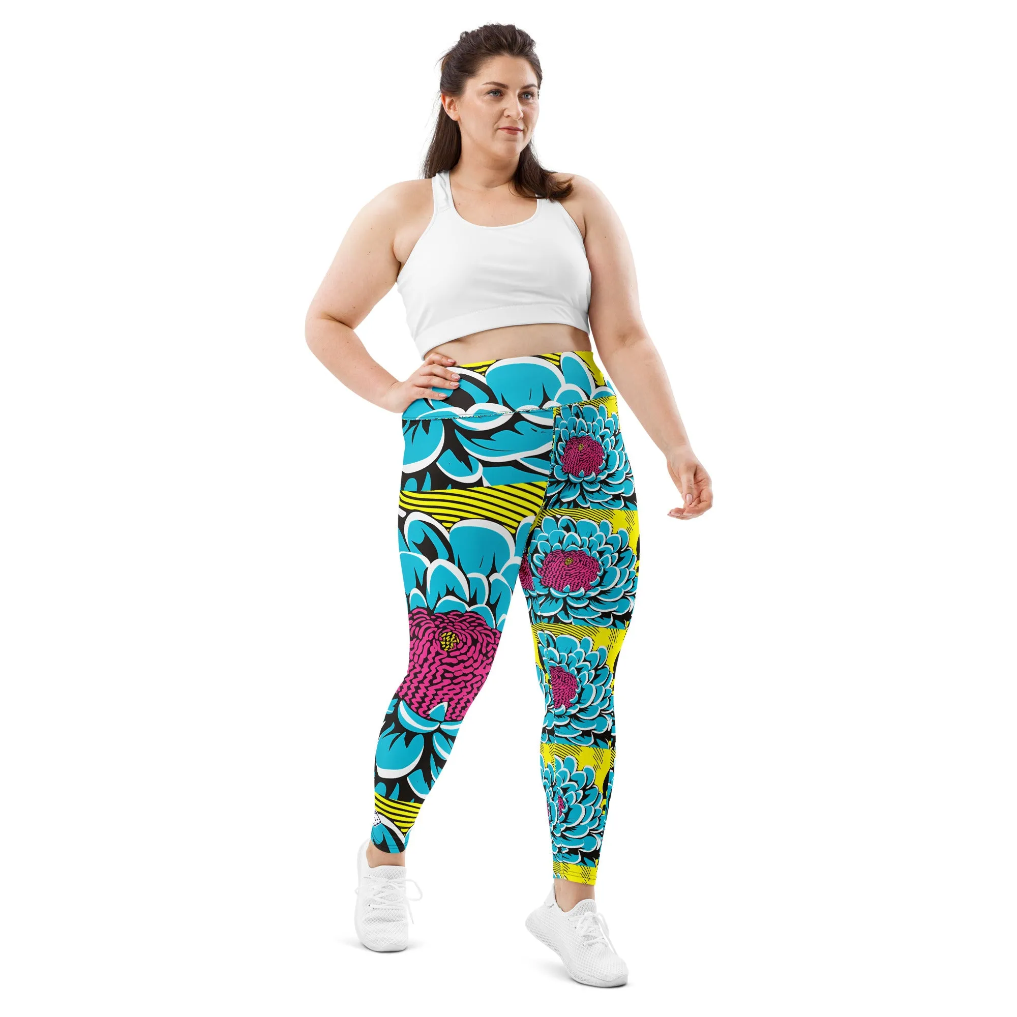 Women's Plus Size Pop Art Yoga Pants - Roy Lichtenstein Inspired Dahlia Print 002