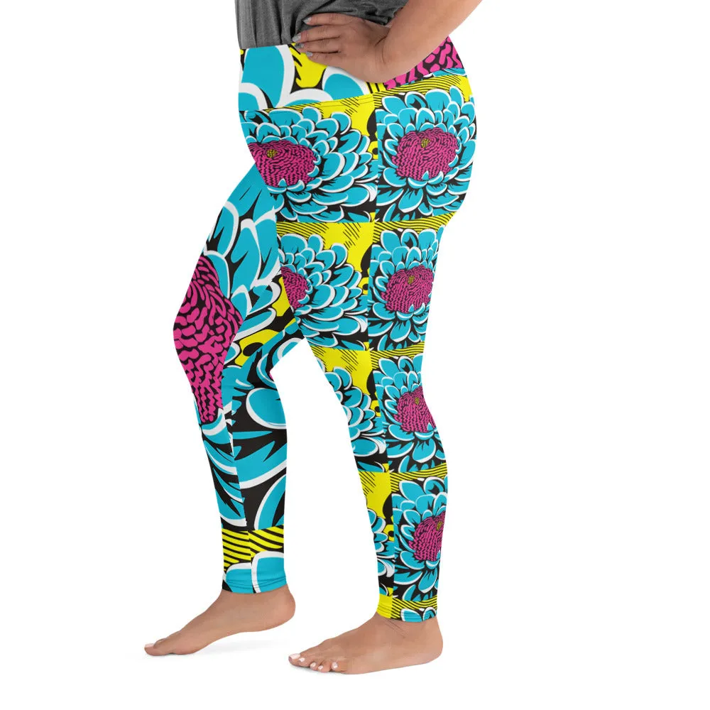 Women's Plus Size Pop Art Yoga Pants - Roy Lichtenstein Inspired Dahlia Print 002