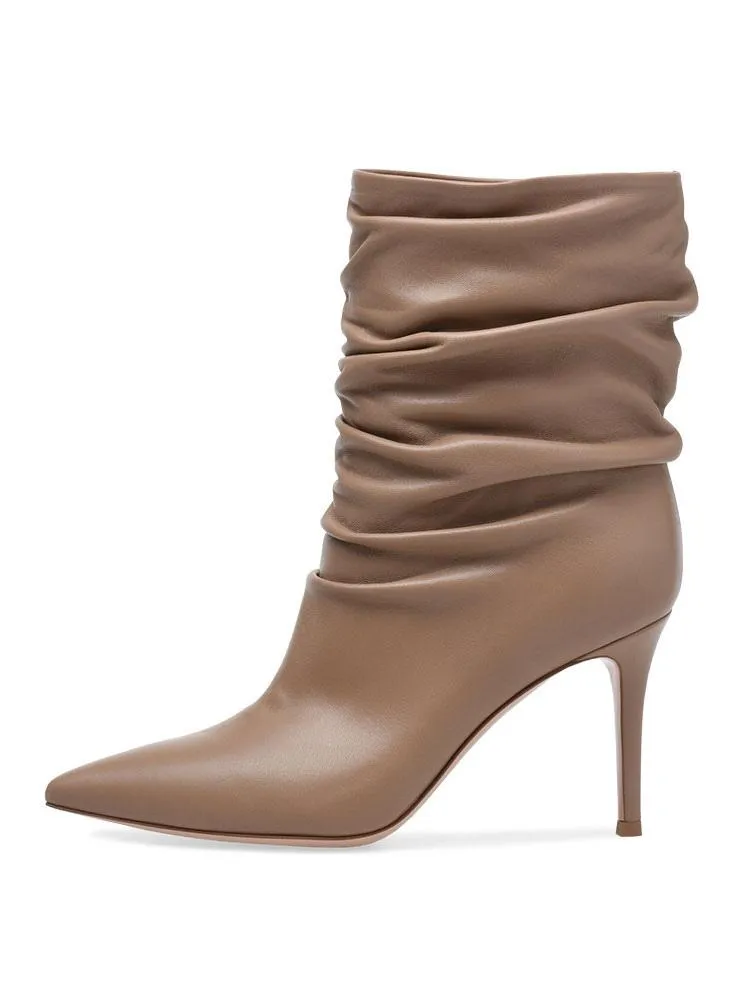 Women's Slouch Boots Pointed Toe High Heel Ankle Boots