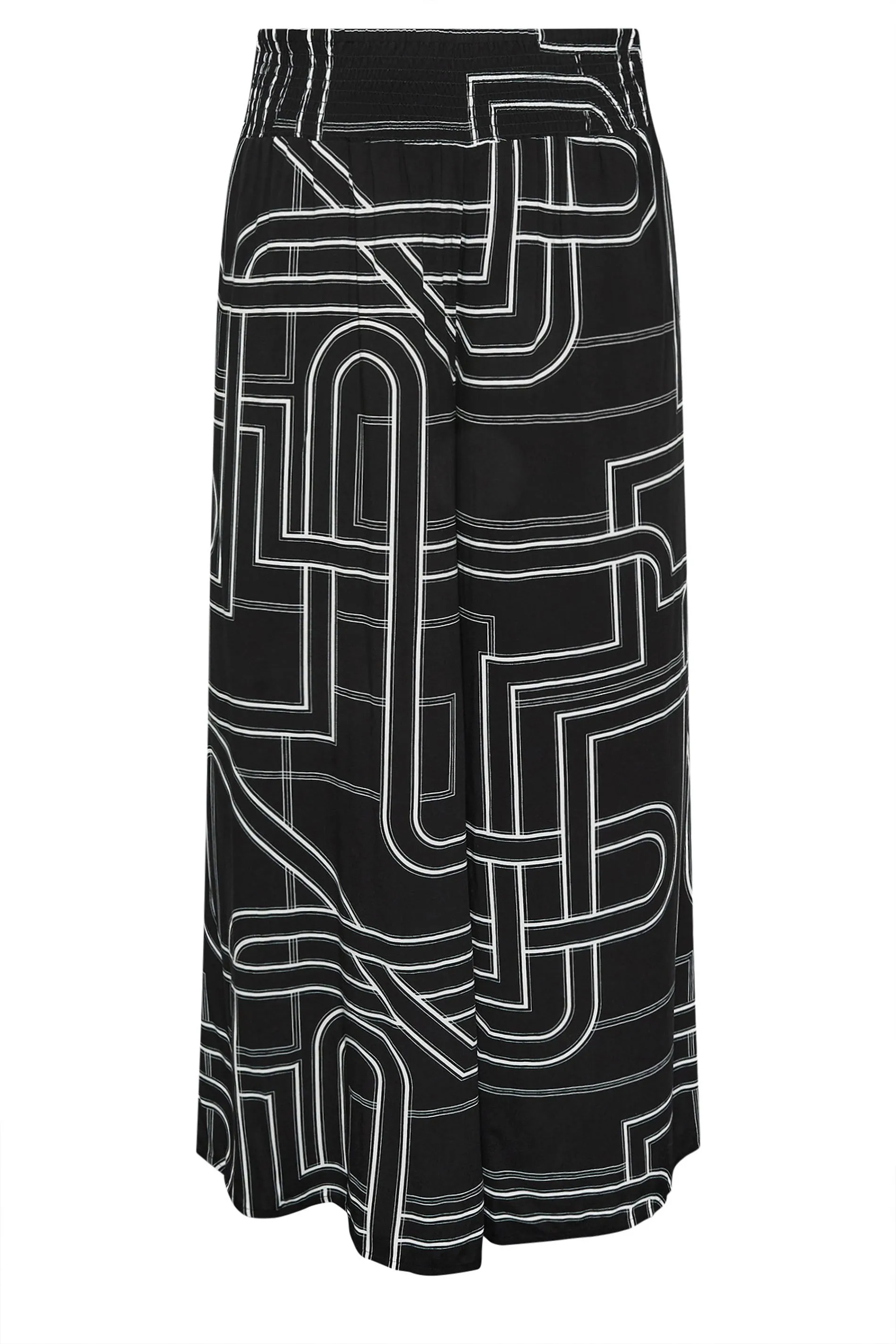 YOURS Curve Black Abstract Print Shirred Wide Leg Trousers