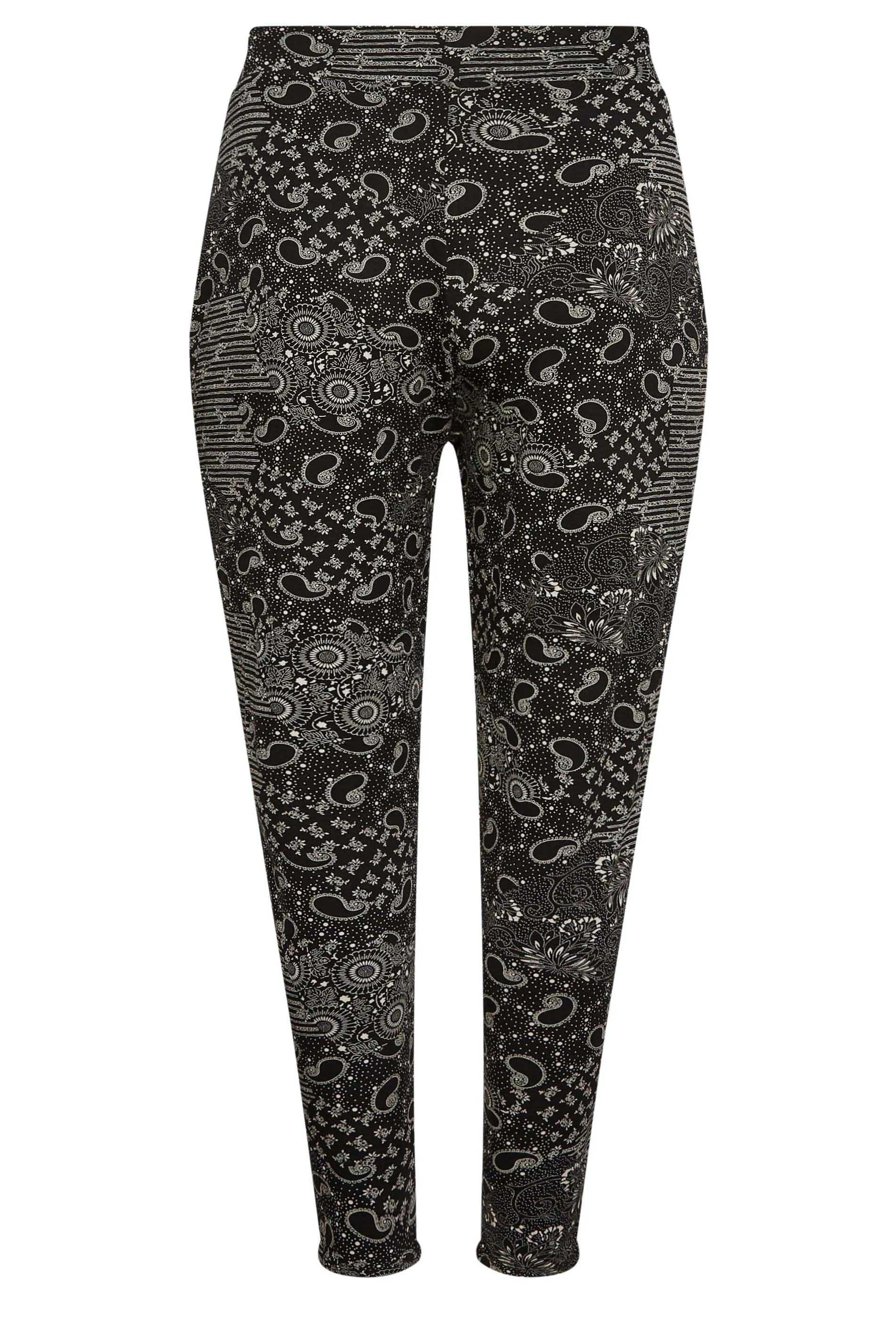 YOURS Curve Black Mixed Print Double Pleat Harem Trousers