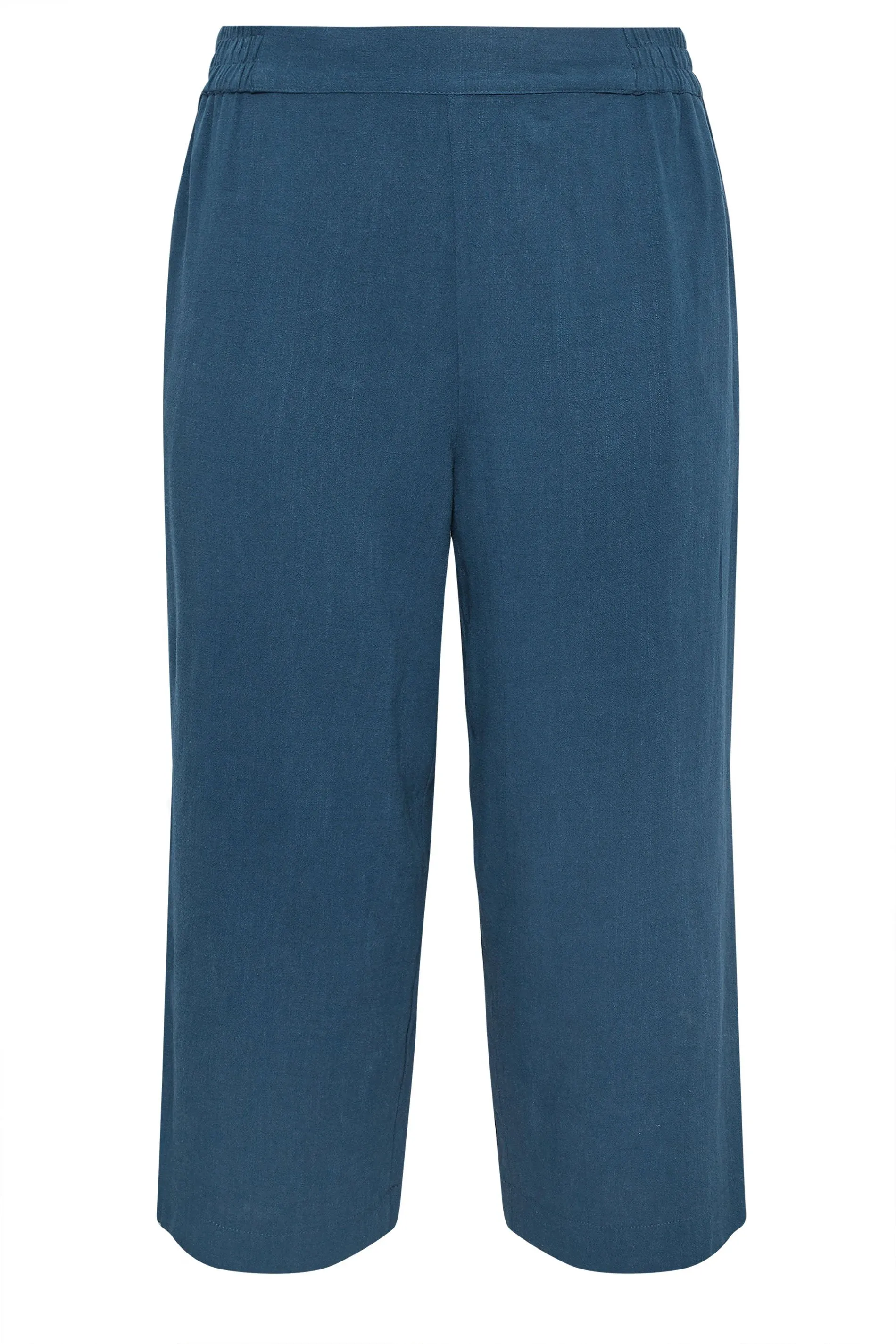 YOURS Curve Navy Blue Wide Leg Cropped Linen Trousers